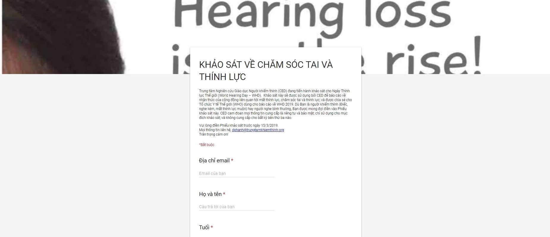 KHẢO SÁT VỀ CHĂM SÓC TAI VÀ THÍNH LỰC