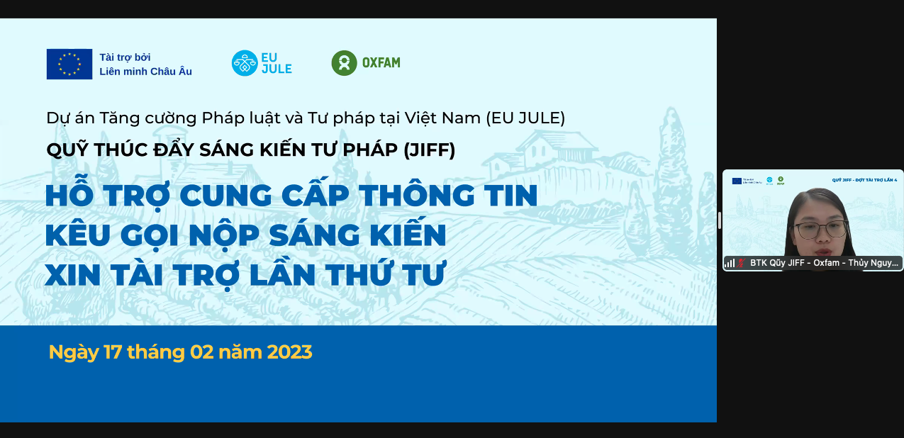 HỘI THẢO “HỖ TRỢ CUNG CẤP THÔNG TIN KÊU GỌI NỘP SÁNG KIẾN XIN TÀI TRỢ LẦN THỨ TƯ” CỦA QUỸ THÚC ĐẨY SÁNG KIẾN TƯ PHÁP (JIFF)